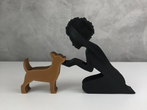 Girl and her Chihuahua - afro hair 3D Print Model