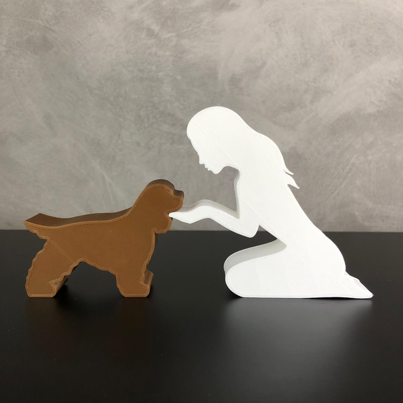 Girl and her Cocker - straight hair 3D Print Model .c4d .max .obj .3ds .fbx .stl .blend 