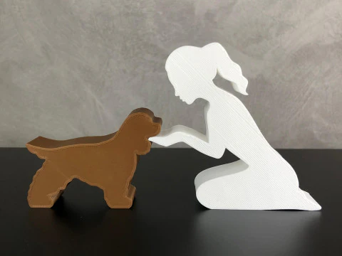 Ragazza e il suo Cocker - capelli legati Modello di stampa 3D