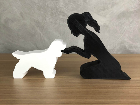 Ragazza e il suo Cocker - capelli legati Modello di stampa 3D