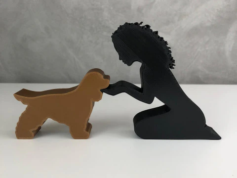 Girl and her Cocker - wavy hair 3D Print Model