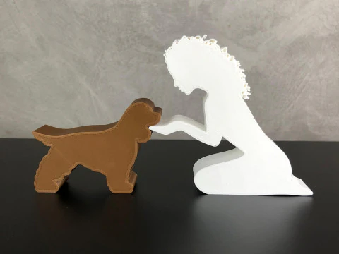 Girl and her Cocker - wavy hair 3D Print Model