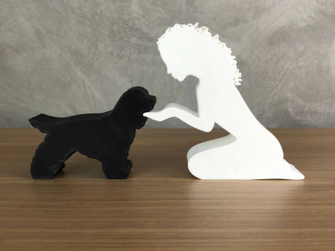 Girl and her Cocker - wavy hair 3D Print Model