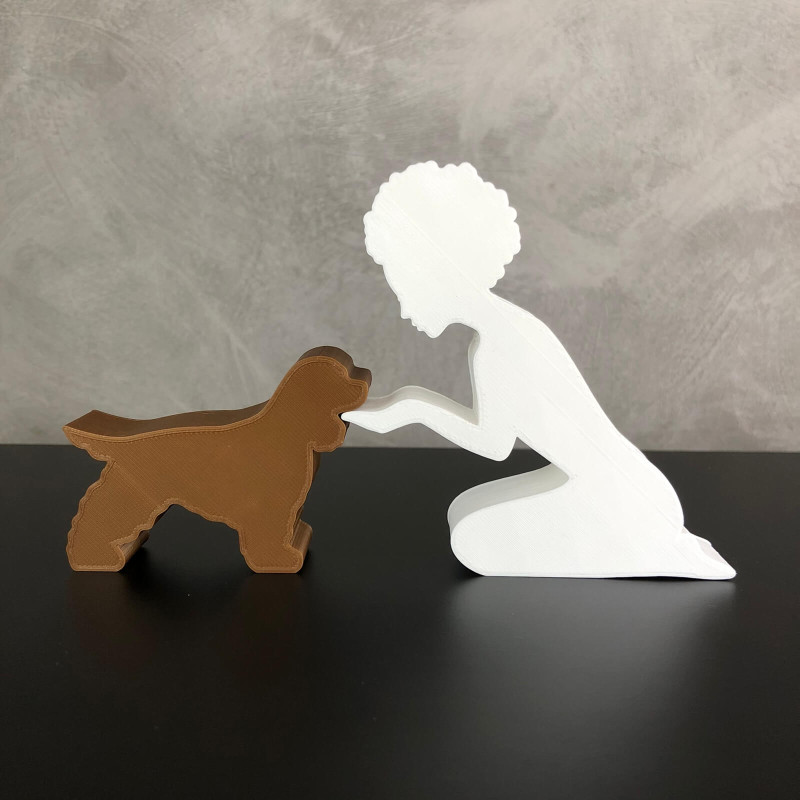 Girl and her Cocker - afro hair 3D Print Model .c4d .max .obj .3ds .fbx .stl .blend 