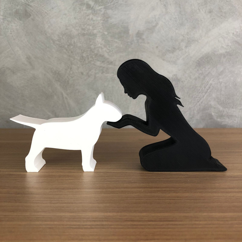 Girl and her Bull Terrier - straight hair 3D Print Model .c4d .max .obj .3ds .fbx .stl .blend