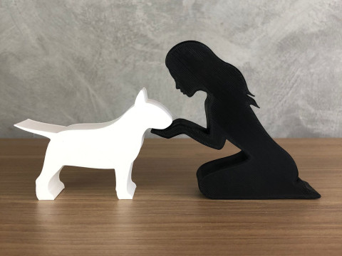 Girl and her Bull Terrier - straight hair Modello di stampa 3D