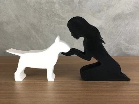 Girl and her Bull Terrier - straight hair 3D Print Model