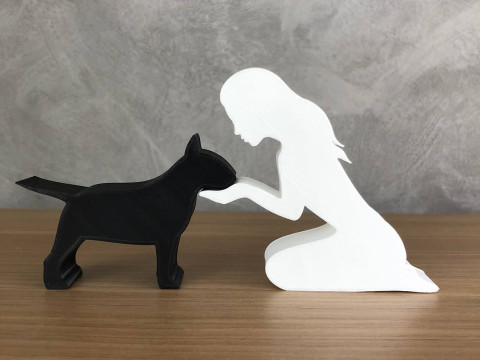 Girl and her Bull Terrier - straight hair 3D Print Model