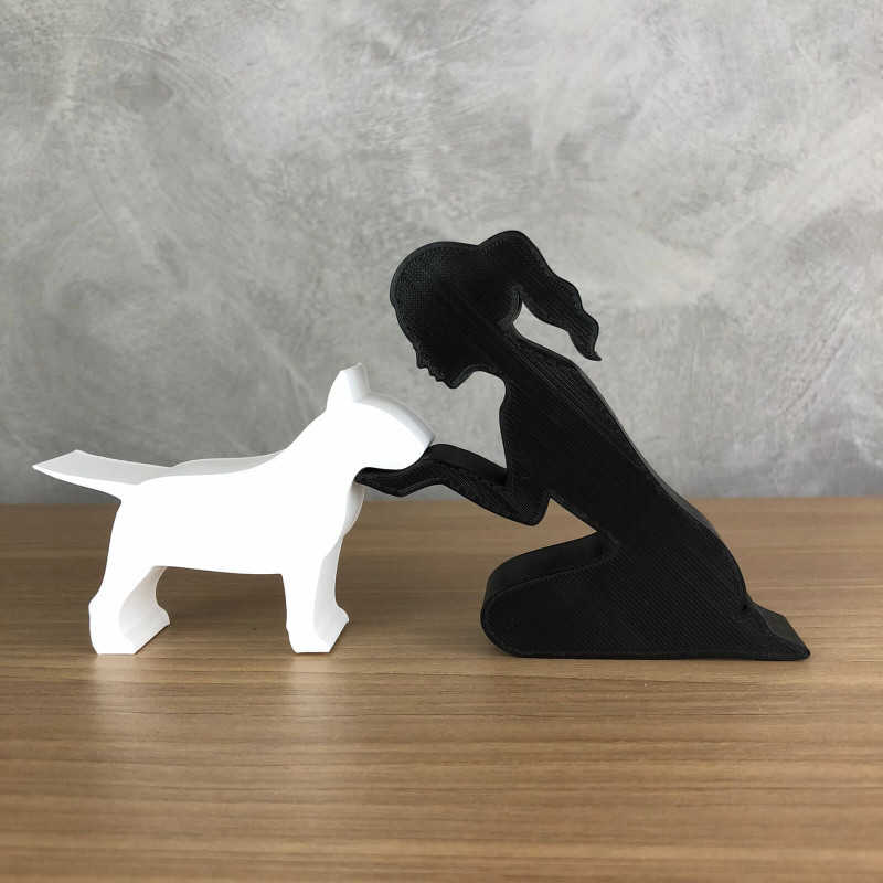 Girl and her Bull Terrier - tied hair 3D प्रिंट मॉडल .c4d .max .obj .3ds .fbx .stl .blend 