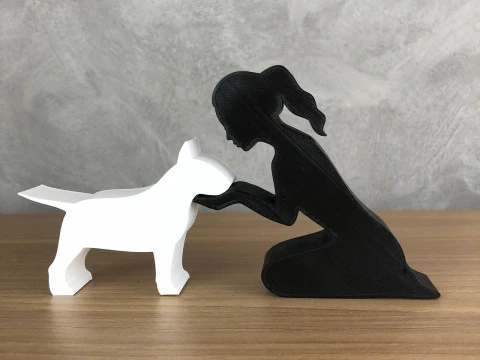 Girl and her Bull Terrier - tied hair 3D Print Model
