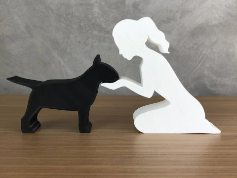 Girl and her Bull Terrier - tied hair 3D Print Model