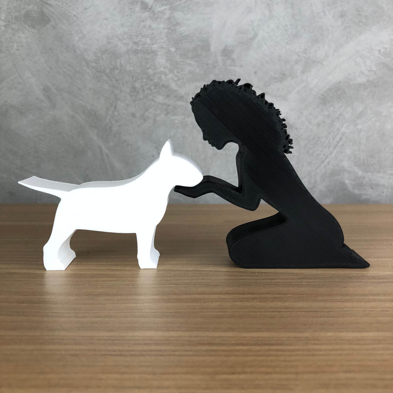 Girl and her Bull Terrier - wavy hair 3D-Druckmodell .c4d .max .obj .3ds .fbx .stl .blend 