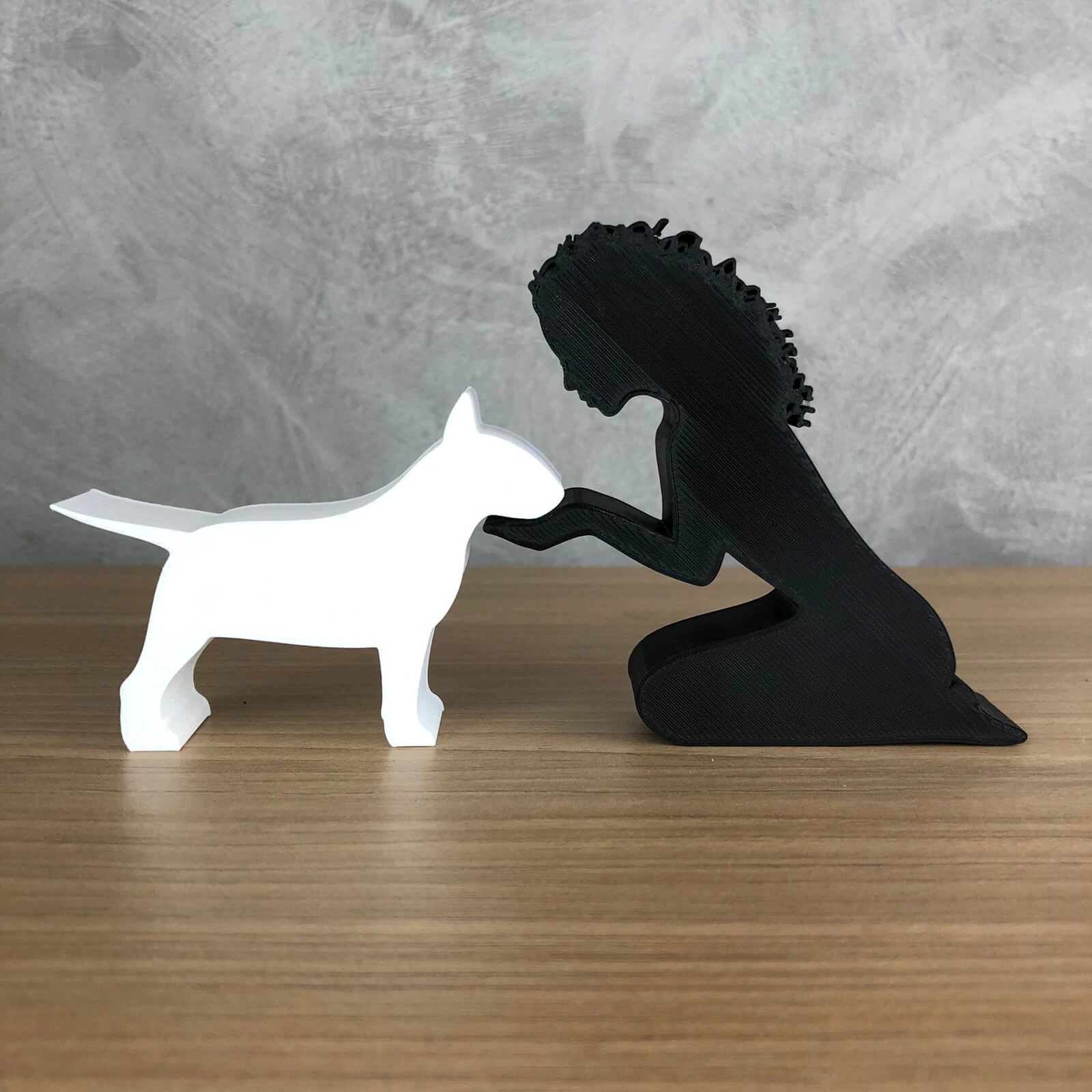 Girl and her Bull Terrier - wavy hair 3D Print Model .c4d .max .obj .3ds .fbx .stl .blend 