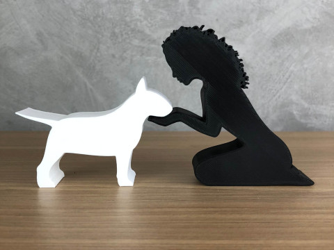 Girl and her Bull Terrier - wavy hair 3D 프린트 모델