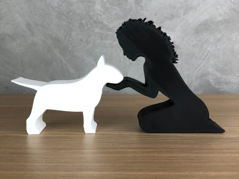 Girl and her Bull Terrier - wavy hair 3D Print Model
