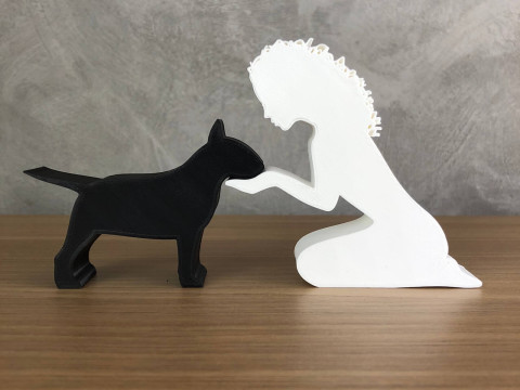 Girl and her Bull Terrier - wavy hair 3D-Druckmodell