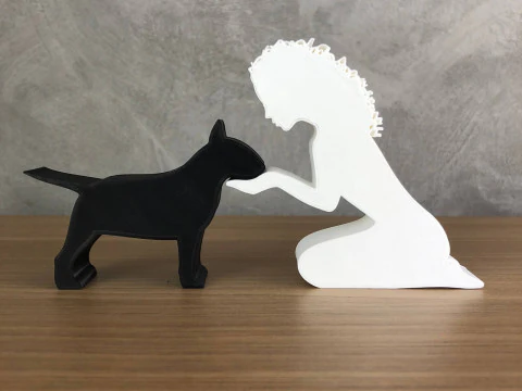 Girl and her Bull Terrier - wavy hair 3D Print Model