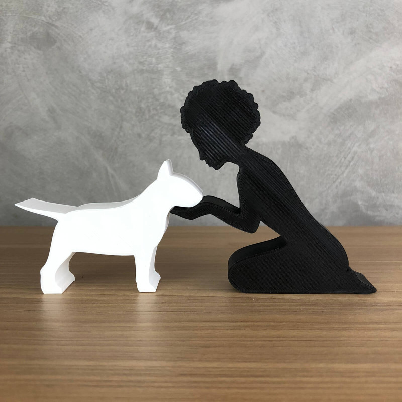 Girl and her Bull Terrier - afro hair Model do druku 3D .c4d .max .obj .3ds .fbx .stl .blend