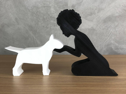 Girl and her Bull Terrier - afro hair 3D 프린트 모델