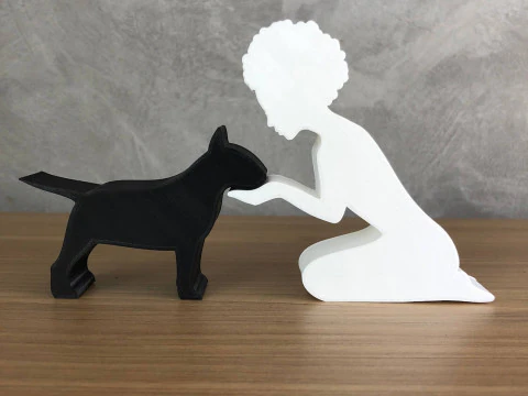 Girl and her Bull Terrier - afro hair 3D Print Model