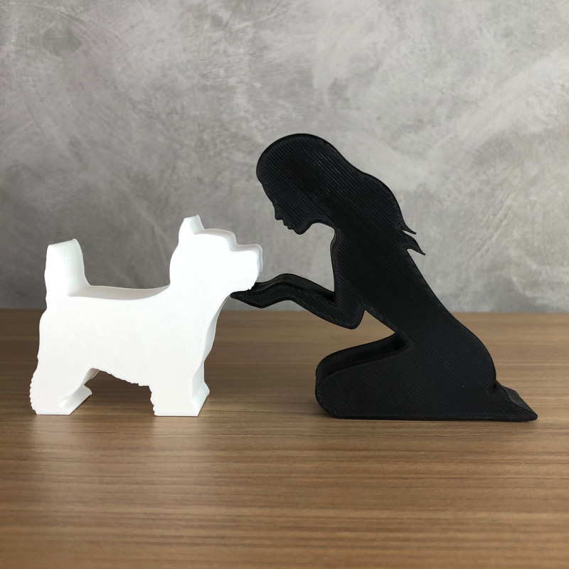 Girl and her West Terrier - straight hair 3D 프린트 모델 .c4d .max .obj .3ds .fbx .stl .blend 