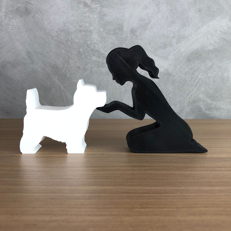 Girl and her West Terrier - tied hair 3D प्रिंट मॉडल .c4d .max .obj .3ds .fbx .stl .blend 