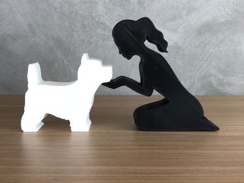 Girl and her West Terrier - tied hair 3D प्रिंट मॉडल