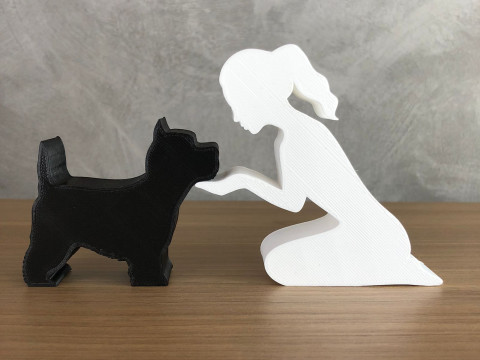 Girl and her West Terrier - tied hair 3D प्रिंट मॉडल