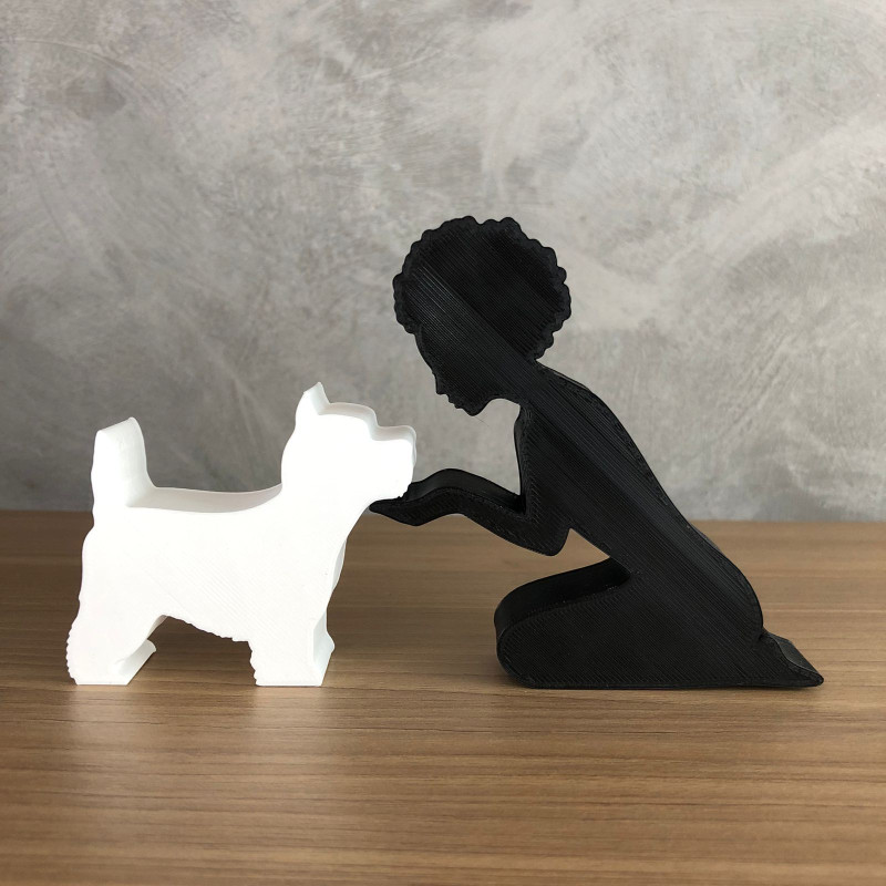 Girl and her West Terrier - afro hair 3D 프린트 모델 .c4d .max .obj .3ds .fbx .stl .blend 