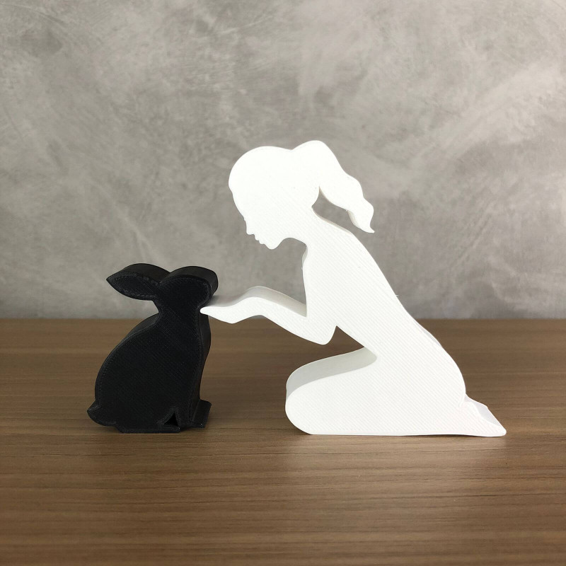 Girl and her Rabbit - tied hair 3D Print Model .c4d .max .obj .3ds .fbx .stl .blend