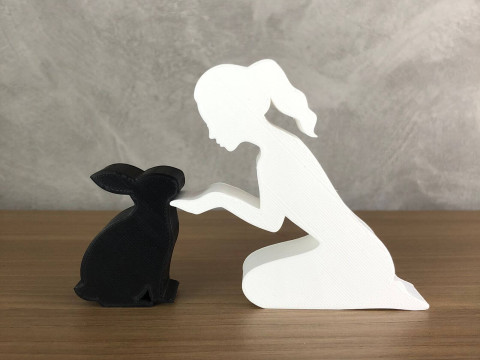 Girl and her Rabbit - tied hair 3D Print Model