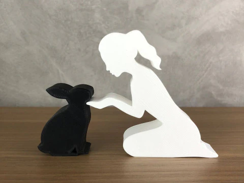 Fille et son Lapin - cheveux attach&eacute;s Modèles 3D en vedette