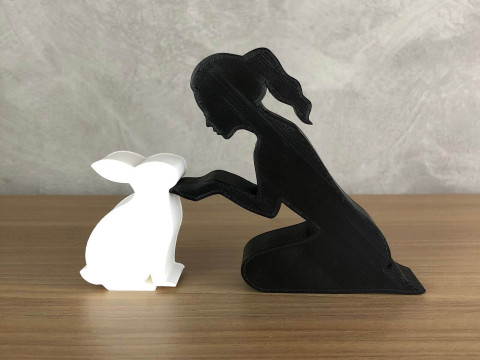 Girl and her Rabbit - tied hair 3D Print Model