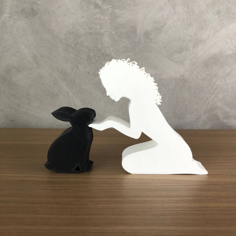Girl and her Rabbit - wavy hair 3Dプリントモデル .c4d .max .obj .3ds .fbx .stl .blend 