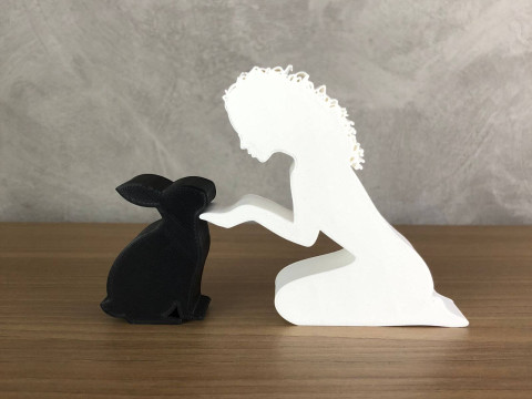 Girl and her Rabbit - wavy hair 3D 프린트 모델
