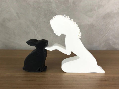 Kız ve Tavşanı - dalgalı sa&ccedil; 3D Baskı Modeli