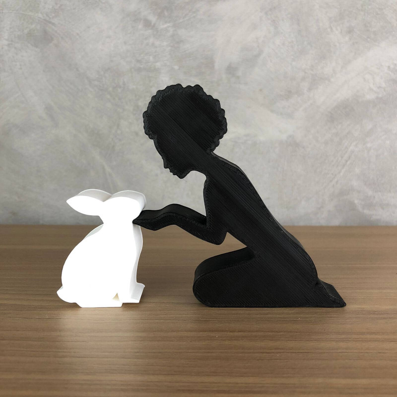 Girl and her Rabbit - afro hair 3Dプリントモデル .c4d .max .obj .3ds .fbx .stl .blend 