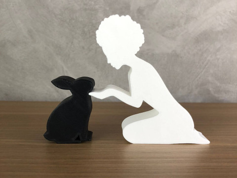 Girl and her Rabbit - afro hair 3Dプリントモデル