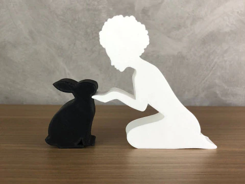 Girl and her Rabbit - afro hair 3D Print Model