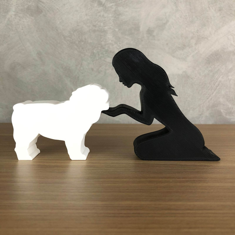 Girl and her Bulldog - straight hair Modelo de impresión 3D .c4d .max .obj .3ds .fbx .stl .blend