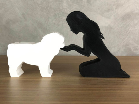 Girl and her Bulldog - straight hair Modelo de Impressão 3D