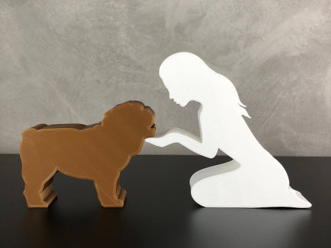 Girl and her Bulldog - straight hair Modelo de impresión 3D