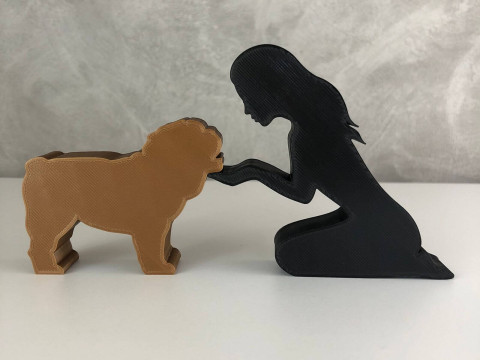 Girl and her Bulldog - straight hair Modelo de impresión 3D