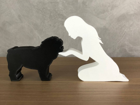 Girl and her Bulldog - straight hair Modelo de impresión 3D