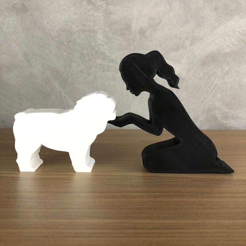 Girl and her Bulldog - tied hair 3D-Druckmodell .c4d .max .obj .3ds .fbx .stl .blend 