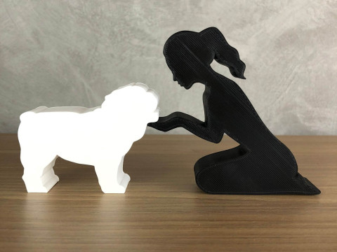 Girl and her Bulldog - tied hair 3D 프린트 모델