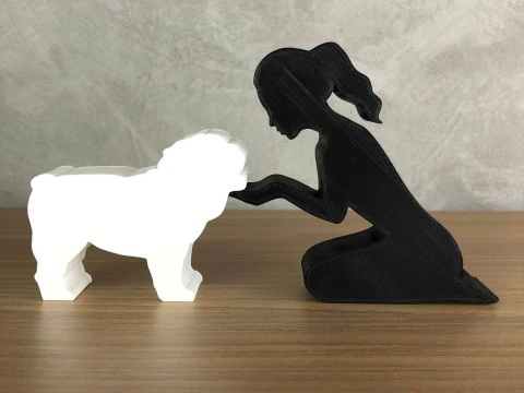 Chica y su Bulldog - pelo atado Modelo de impresión 3D
