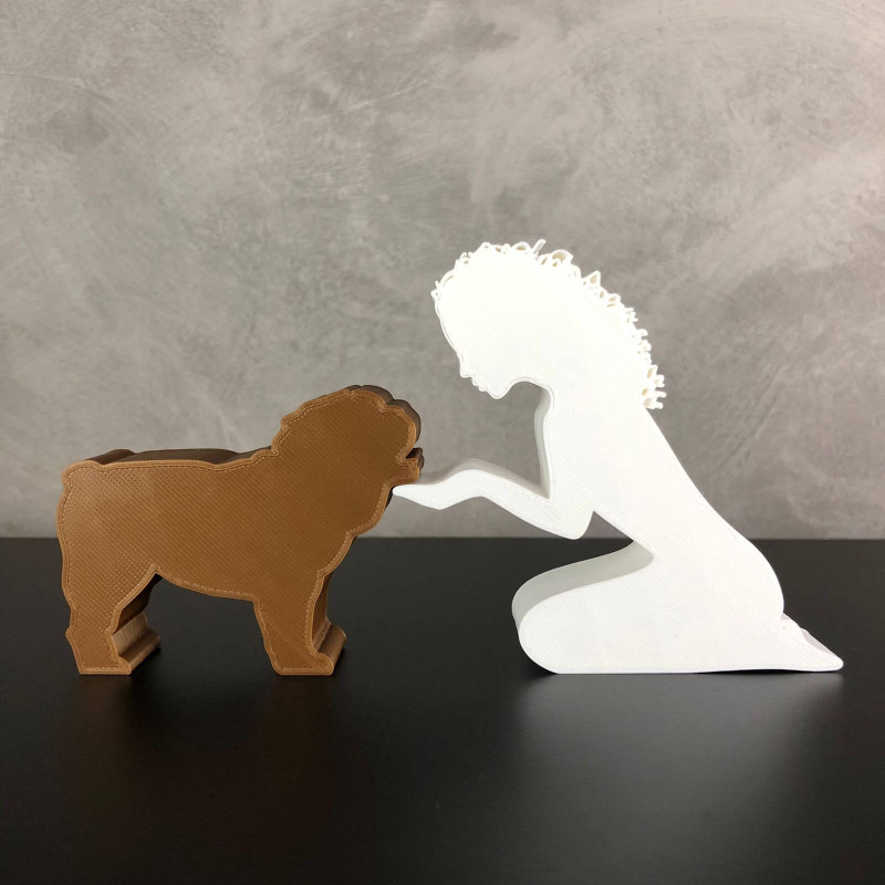 Girl and her Bulldog - wavy hair Modèles 3D en vedette .c4d .max .obj .3ds .fbx .stl .blend 