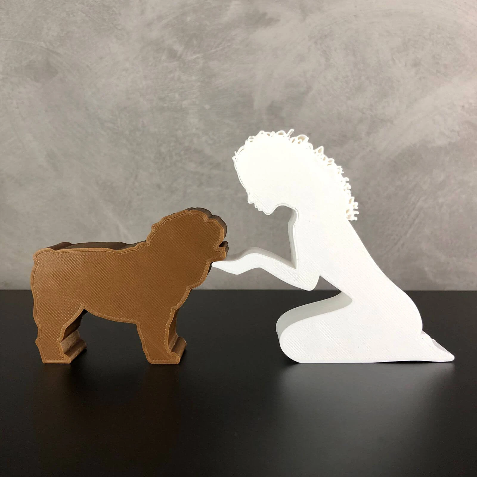 Girl and her Bulldog - wavy hair 3D Print Model .c4d .max .obj .3ds .fbx .stl .blend