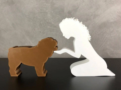 Girl and her Bulldog - wavy hair 3D Print Model